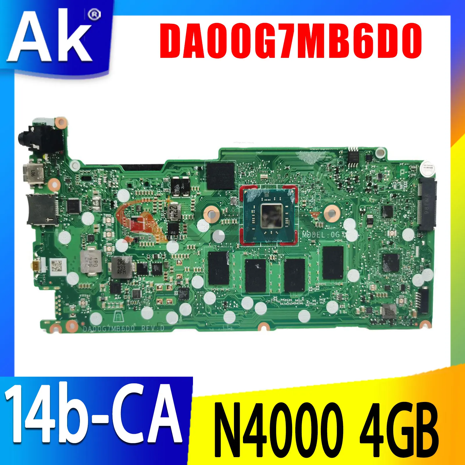 

Для HP Chromebook X360 14b-CA, материнская плата для ноутбука, ПК, стандартная Intel N4000, 4 Гб, 32 ГБ GeMMC, DA00G7MB6D0