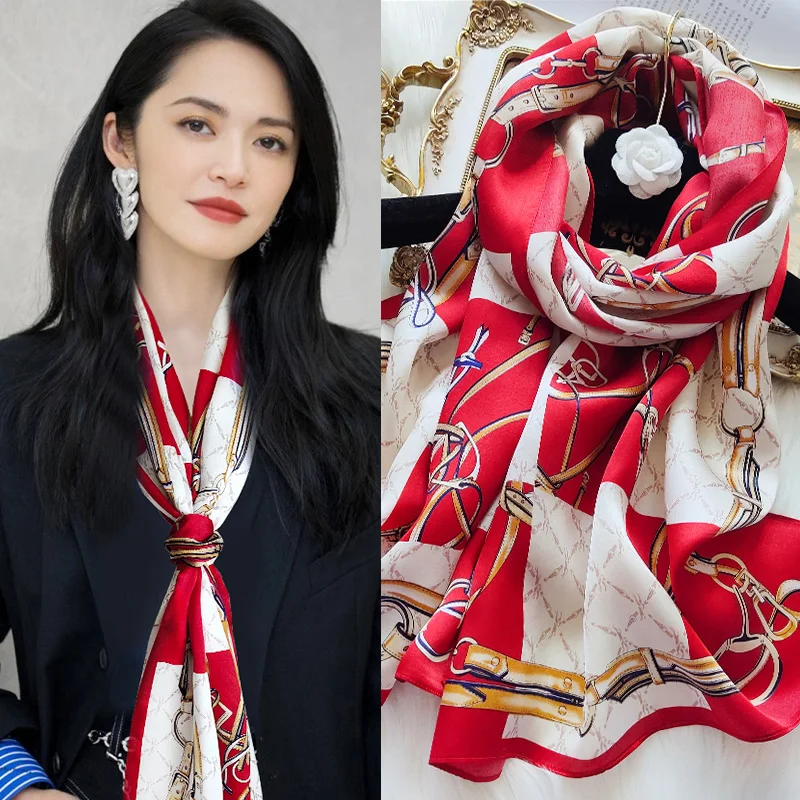 

100% Pure Silk Scarves Women Mulberry Real Silk Scarf Long Wraps for Ladies Printed Echarpe Silk Foulard Femme Bags Accessories