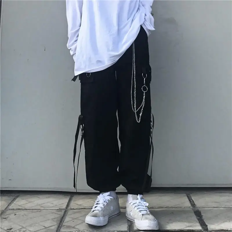 Комплект ARENS Techwear мужской в стиле панк черные брюки-карго рубашка с длинным