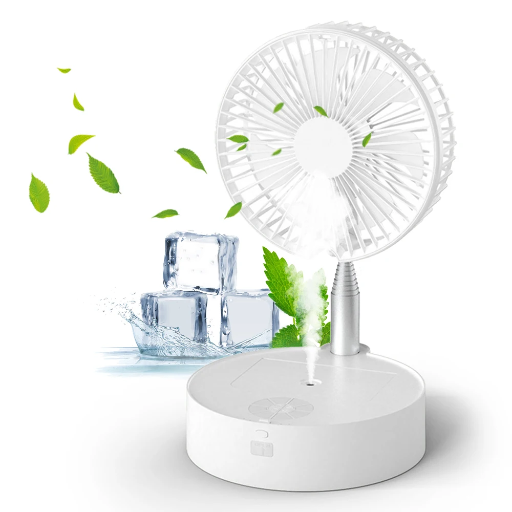 Portable Telescopic Folding Fan for Home 7200mAh Mist Fan Remote Controlled with Night Light Spray Hole USB Fan Rechargeable