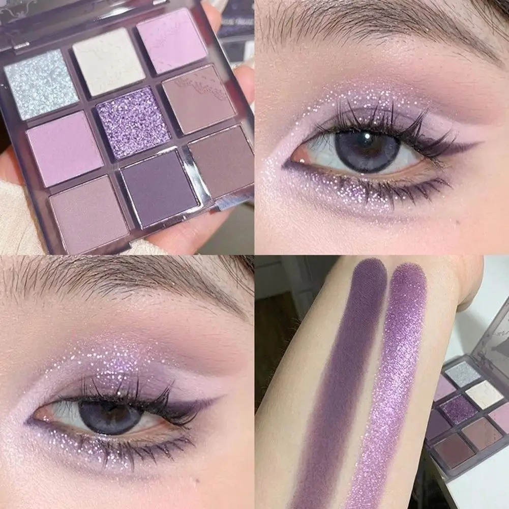 

New Smoke Purple 9 Colors Eyeshadow Palette Pearlescent Matte Grey Purple Eye Shadow Makeup Palette Waterproof Korean Makeup