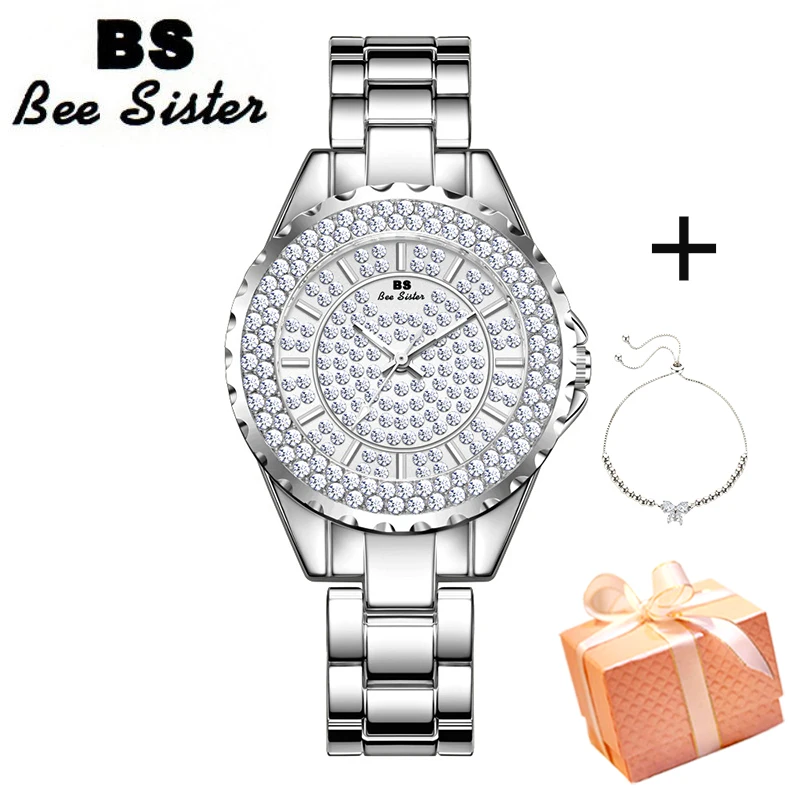 Bs Diamond Watch For Women With Bracelet Luxury Brand Waterproof Stainless Steel Dress Ladies Wristwatches Relogios Feminino