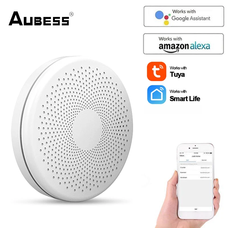 

Aubess Tuya Smart WiFi Smoke Carbon Monoxide Composite Home Fire Detector Smoke Alarm Sensor Tuya Smoke Alarm Fire Protection