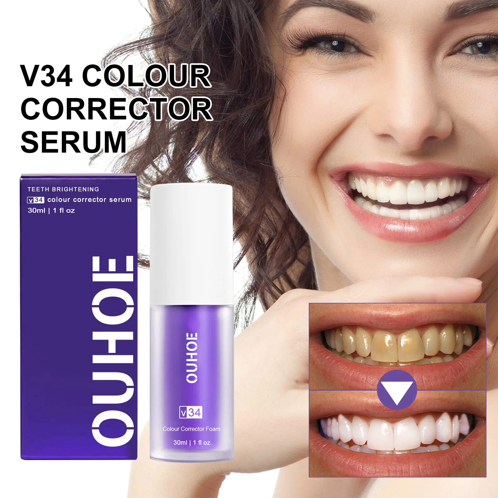 

V34 корректор зубной пасты фиолетового цвета эффективный отбеливающий зубной мусс для чистки полости рта отбеливающая зубная Паста продукт