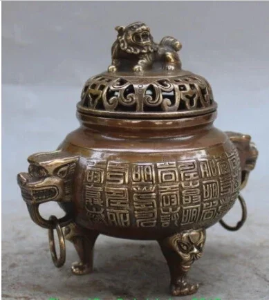 6-дюймовая китайская маркированная бронзовая статуя фэншуй льва дракона зверя