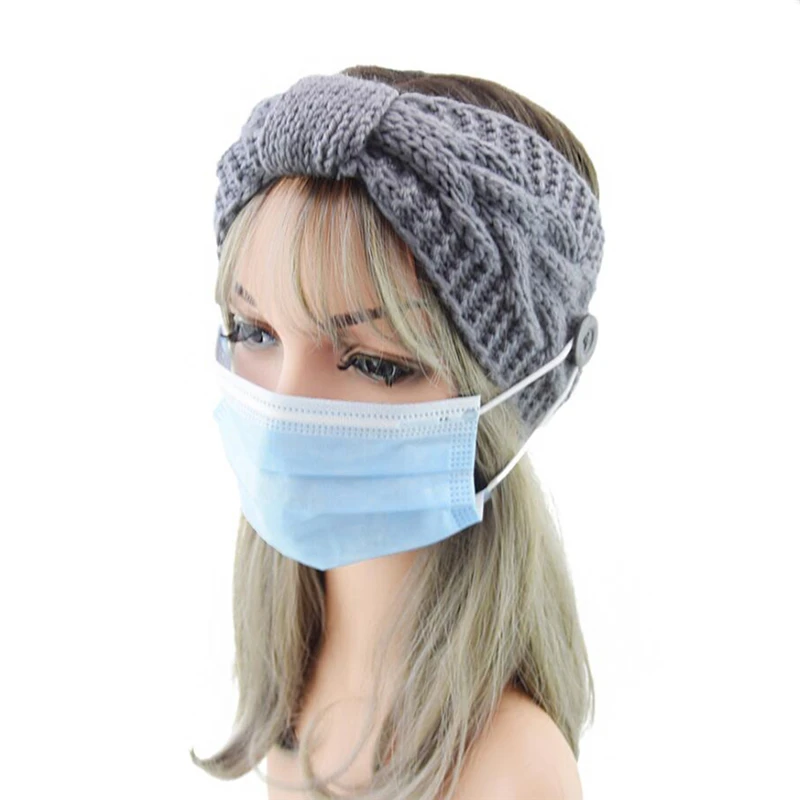 

Women Warm Hair Ribbon Wide Headbands with Button Quality Elastic Knitted Headband for Femme Hot Sale Hair Accessories