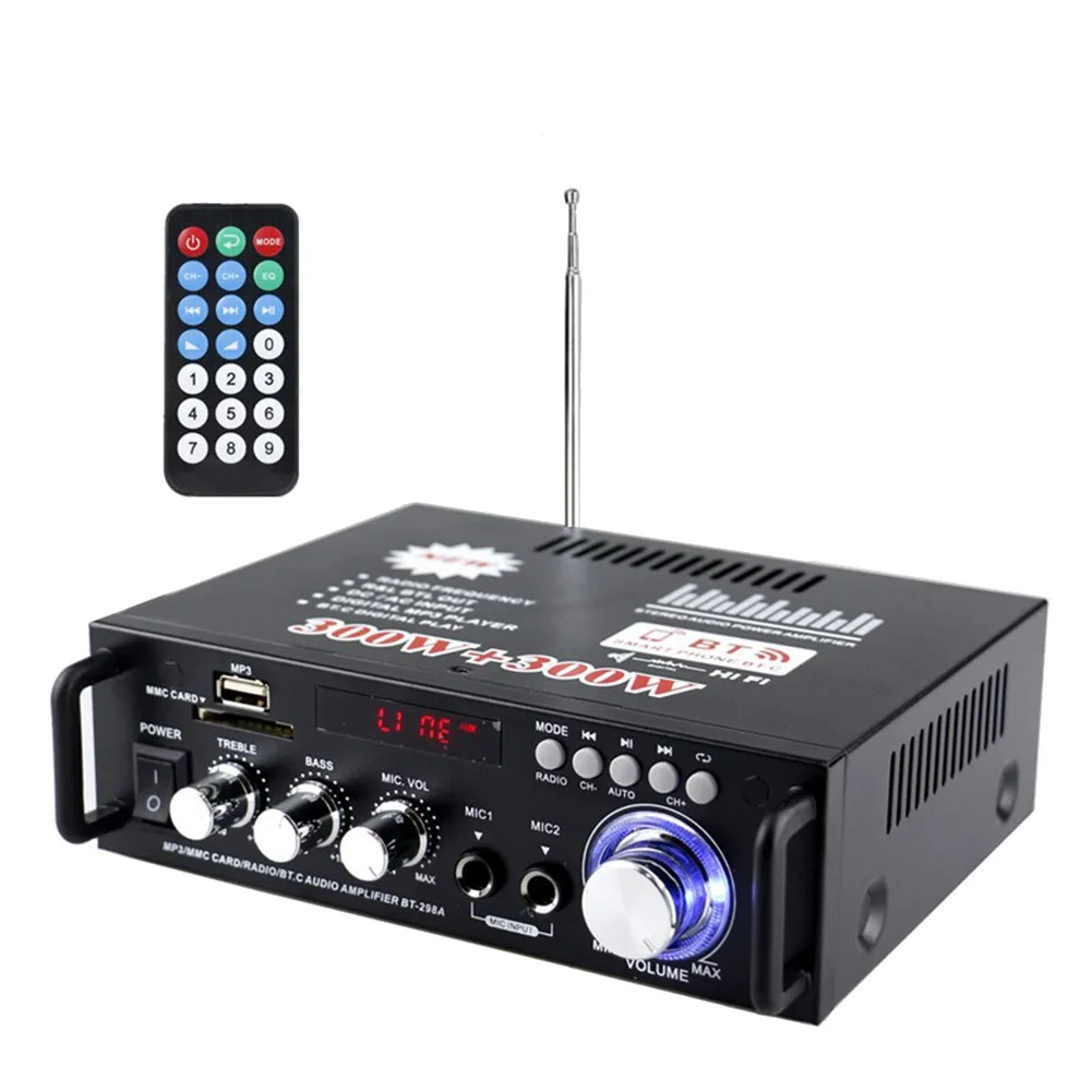 

600W Bluetooth Amplifier 2CH HIFI Audio Stereo Power AMP USB FM Radio Car with Remote Control(EU Plug)