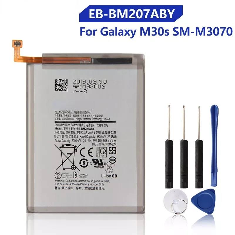 

2023New Replacement Battery EB-BM207ABY For SAMSUNG Galaxy M30s SM-M3070 M3070 M21 M31 M215 Rechargeable Phone Battery 6000mAh