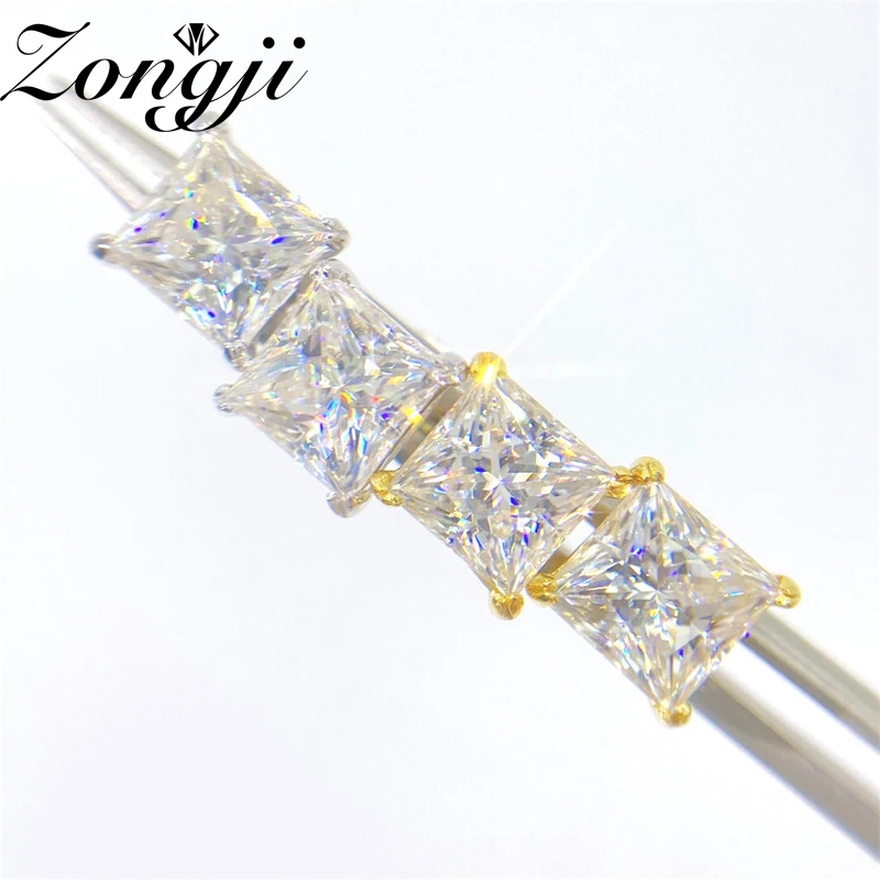 

ZONGJI New Princess Square Cut 925 Sterling Silver Earrings D Color VVS Moissanite Hip Hop Stud with GRA Certificate Couple Gift