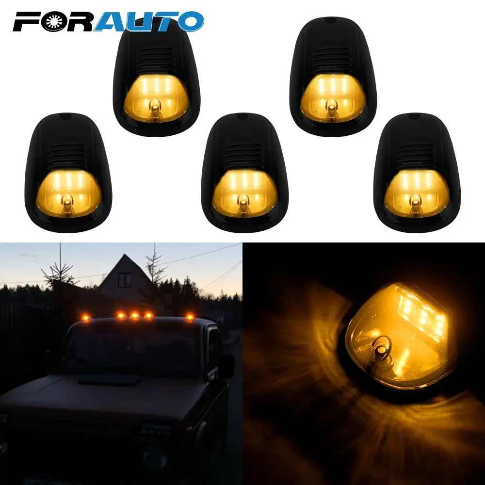 

For Truck SUV DC 12V/24V Car Cab Roof Marker Lights Roof Lamps Doom Lights Car Light 5pcs 9LED Black Smoked Lens Lamps