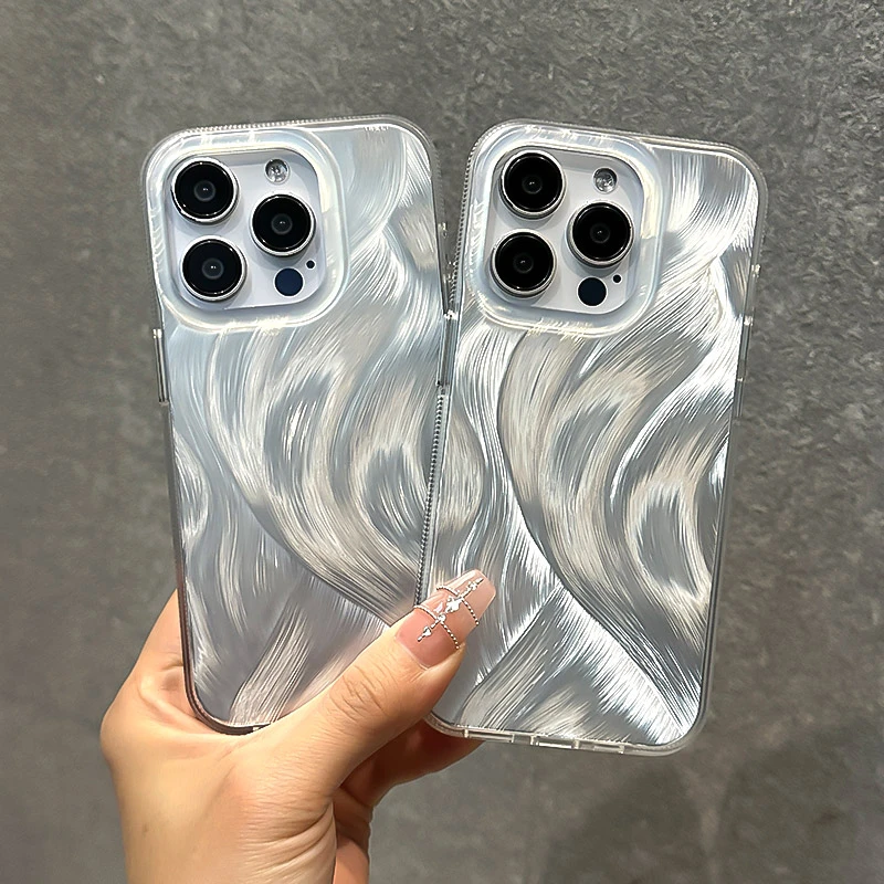 

Luxury Silver Shell Pattern Case Gradient Pattern For iPhone11 12 13 14 15 Pro Max Shockproof Bumber Soft IMD Back Cover