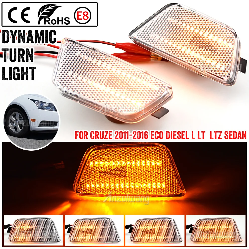 

2pcs LED Dynamic Side Marker Turn Signal Light For Chevrolet Chevy Cruze Diesel L LT LTZ Sedan 4-Door 2011 2012 2013 2014 2015