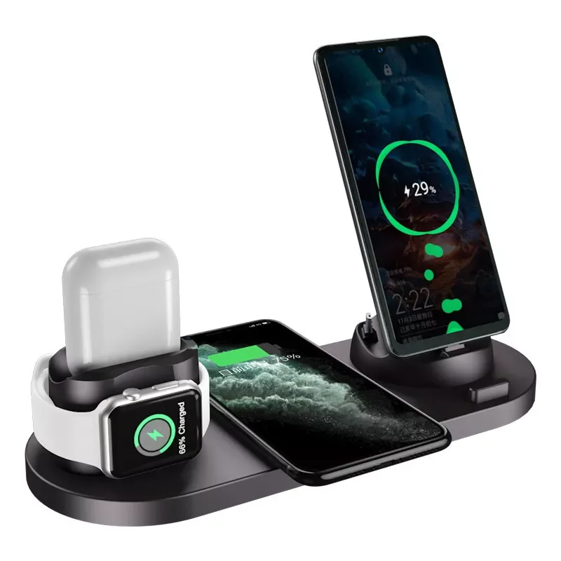 

NEW QI Wireless Charger Stand Docking For iPhone 13 12 X for iWatch for Airpods 6 in 1 Foldable Charging Dock Station Type-C USB