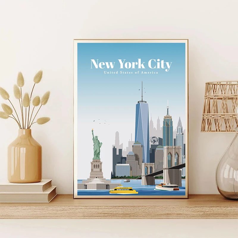 Абстрактный постер для путешествий Токийский пейзаж Нью-Йорка Парижа холст