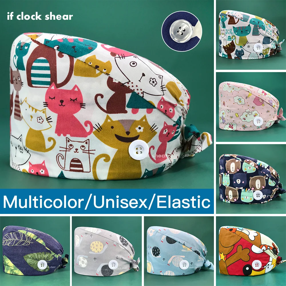 

Unisex medical scrubs Caps Pet grooming doctor work hats High Quality sweat-absorbent nurse Hats printing Dentist caps wholesale