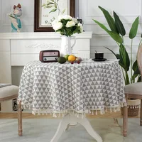 Tassel Round Tablecloth Plaid Decorative Linen Tablecloth Waterproof and Oil-proofThickened Wedding Table Mat Tea Table Cloth
