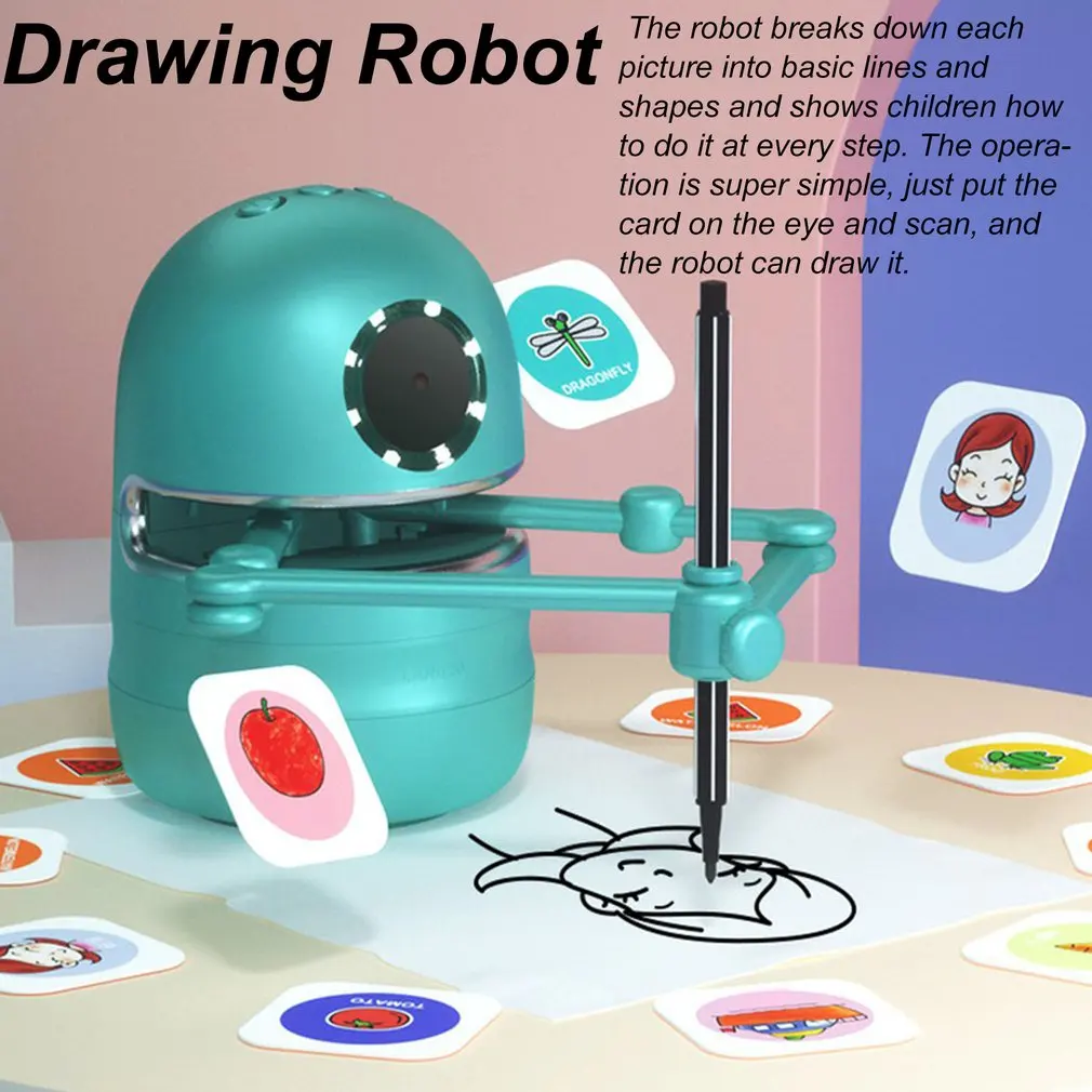 

Painting Drawing Robots Learning Educational Art Toys Birthday Gift Automatic ABS Bottom Painting Robot With Suction Cup