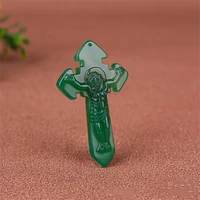 natural green chalcedony hand carved cross pendant fashion boutique jewelry men and women agate jesus necklace gift accessories