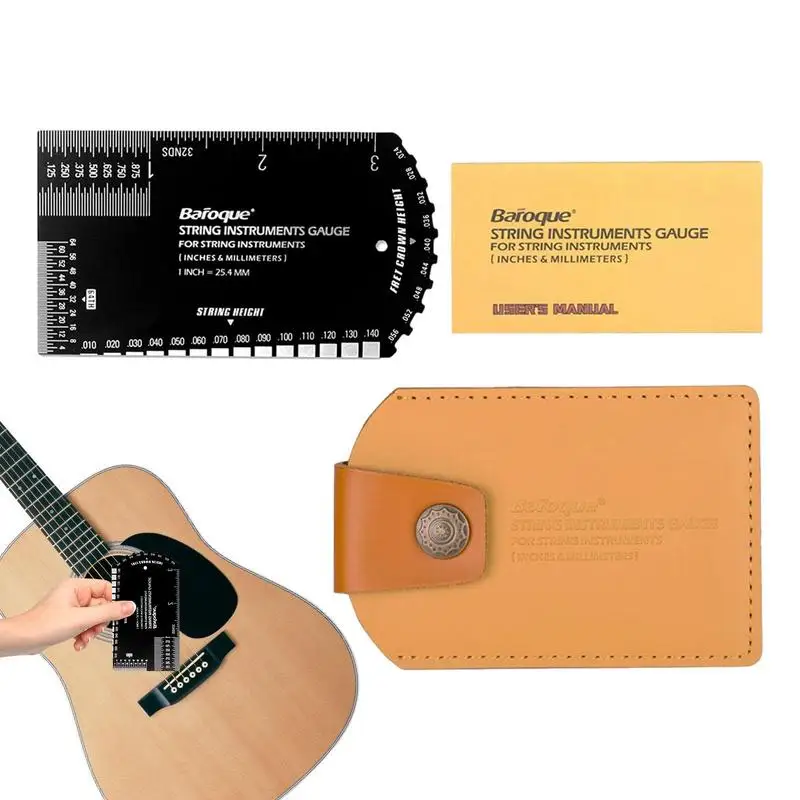 

Precision Guitar Ruler Portable Luthier Measuring Tools Fret Ruler Stringed Instrument Action Ruler Gauge With Leather Case