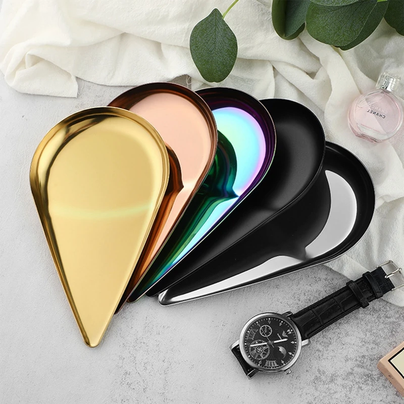 

Jewelry Display Plate Necklace Ring Earrings Home Display Palette Tray Stainless Steel Water Drop Shape Trinket Dish for Vanity