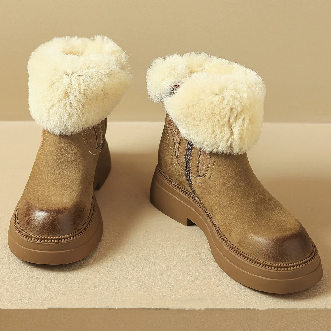 Женские зимние ботильоны на плоской подошве из овчины с боковой молнией и