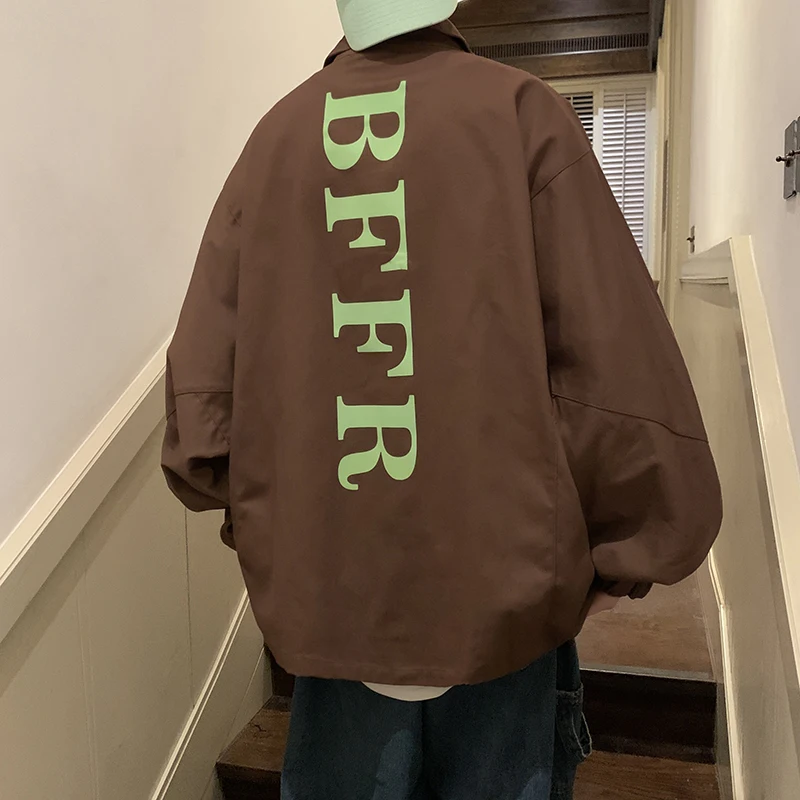 Коричневые толстовки с воротником-стойкой Мужская Осенняя верхняя одежда