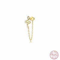 1pc 925 sterling silver chain tassel zircon snake stud earrings for women girl temperament jewelry accessories
