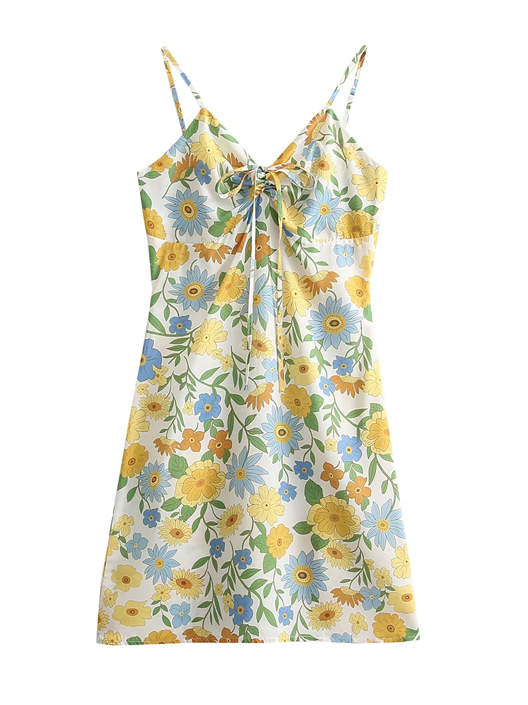 

Women Flower Print Camisole Dress Summer Sleeveless Sweet Backless Mini Party Dresses 2022 vestidos de fiesta