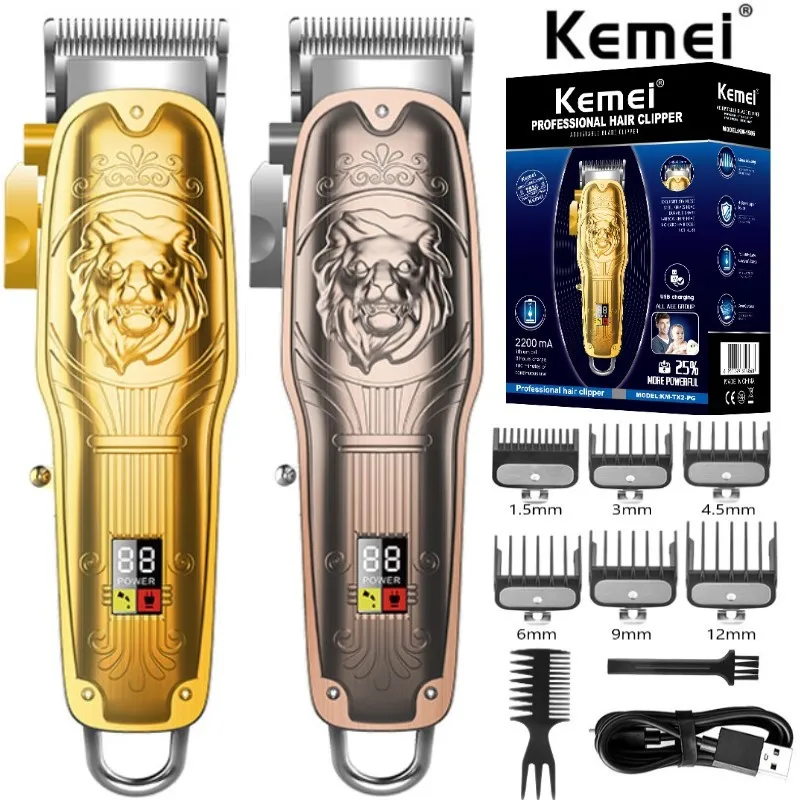 

Kemei Km-Tx2+Pg Professional Hair Cutting Machine adjustable digital display metal body carbon stee cutter head electric clipper