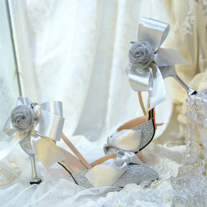 

Женские свадебные туфли с острыми носками, туфли-бабочки на тонком высоком каблуке, вечерние классические сандалии с розовыми вставками, ве...