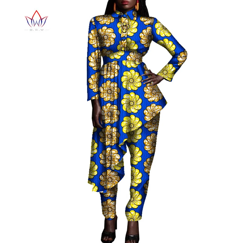 

African Clothes for Women 2 Pieces Set African Print Full Sleeves Long Top and Pants Suit Set African Clothing Plus Size WY8617