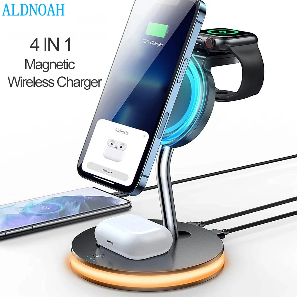 

15W 4 in 1 Wireless Charging Station for iPhone 13 12 Pro Max Mini Fast Wireless Cargers for Apple Watch 7 6 SE 5 Airpod Pro 2 3