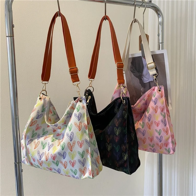

2023 New Candy Color Love Print One Shoulder Crossbody Bag High Capacity Tote Bag