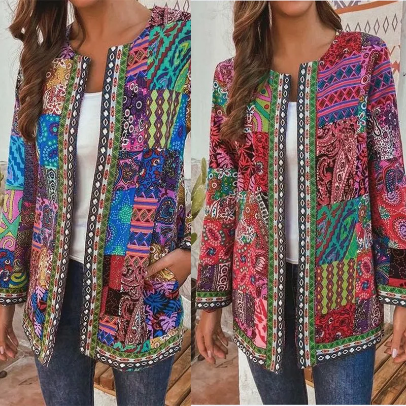 

2023 Vintage Cotton and Hemp Printed Loose Sleeve Coat Cardigan