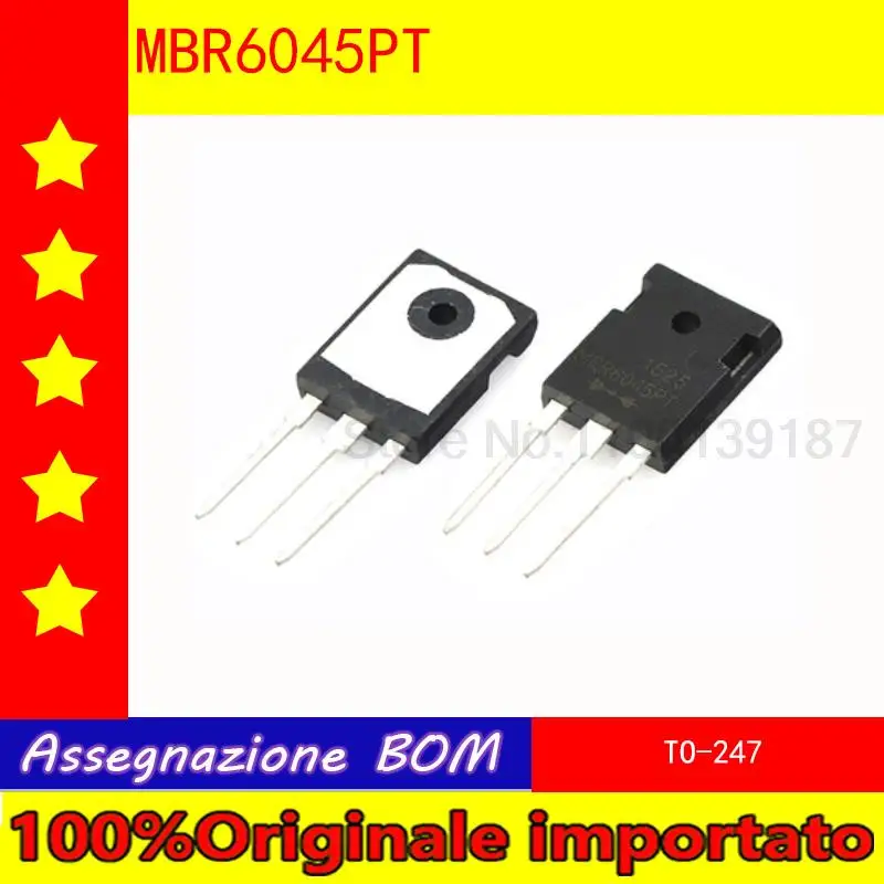 

100%Originale importato 10pcs/lot MBR6045PT MBR6045 TO-247 high current Schottky tube 60A 45V