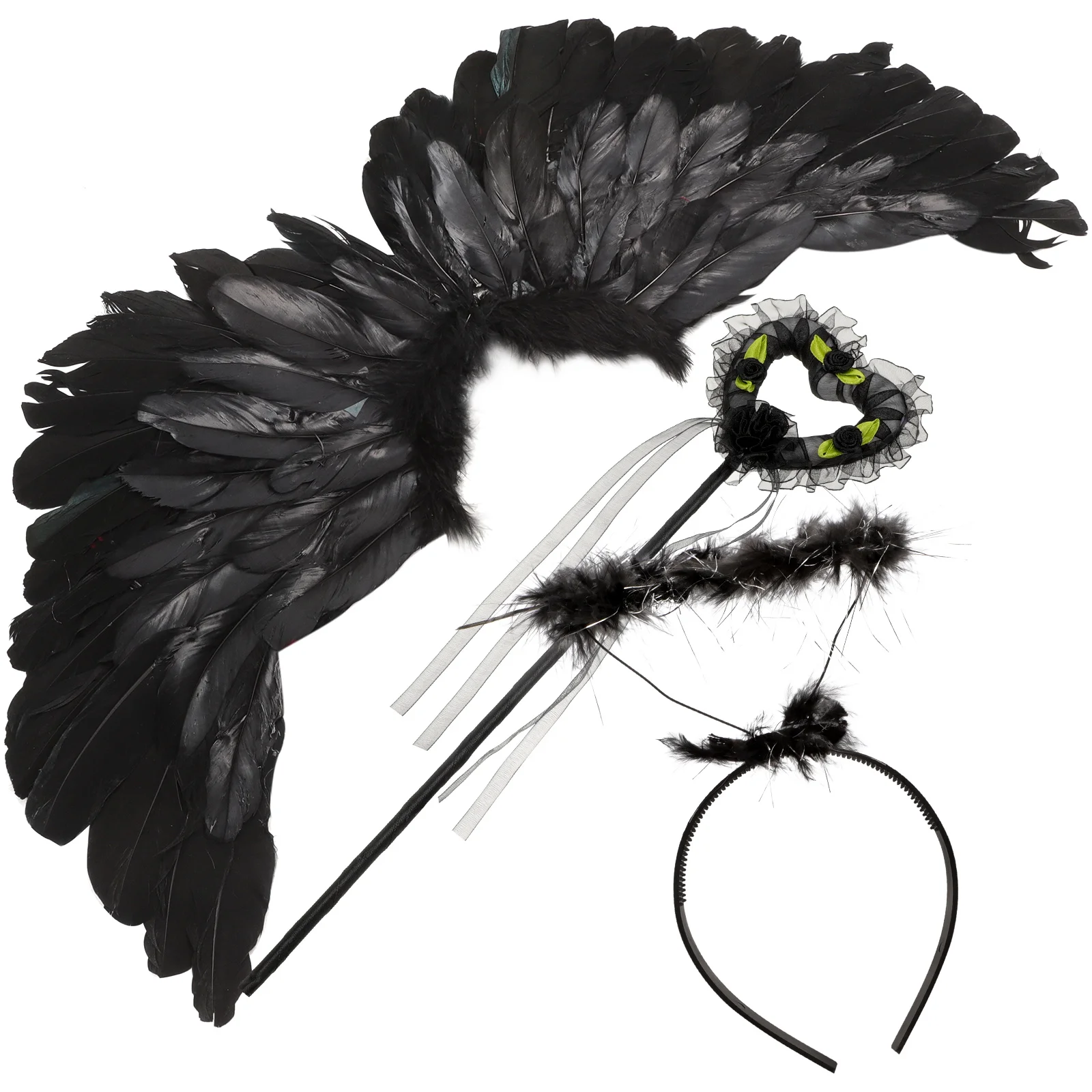 Костюмы ангела с крыльями для девочек аксессуары вечеринок черная фея нарядный