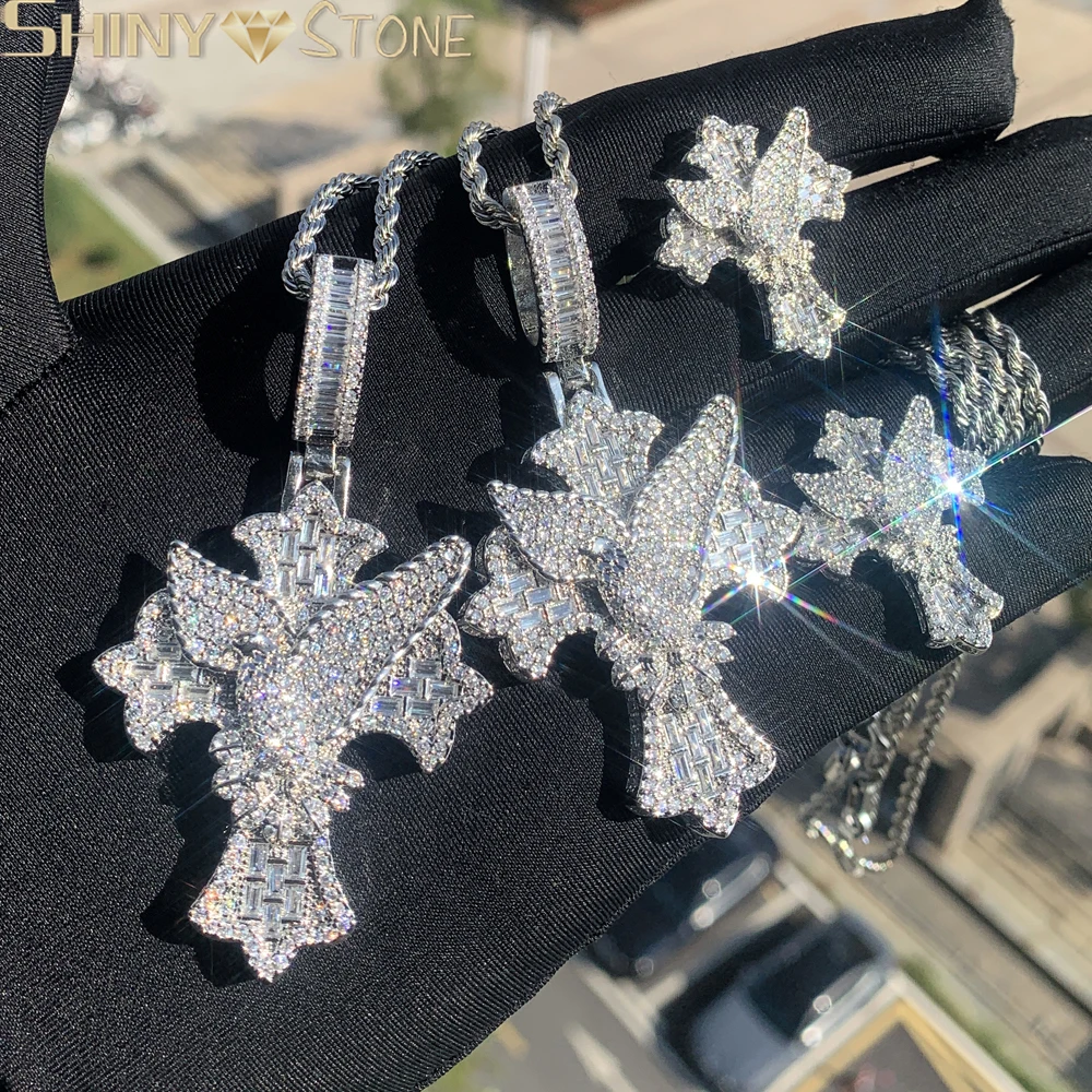 2024 ожерелье с крестом Iced Out Peace Dove для мужчин зубец кубический цирконий блестящий