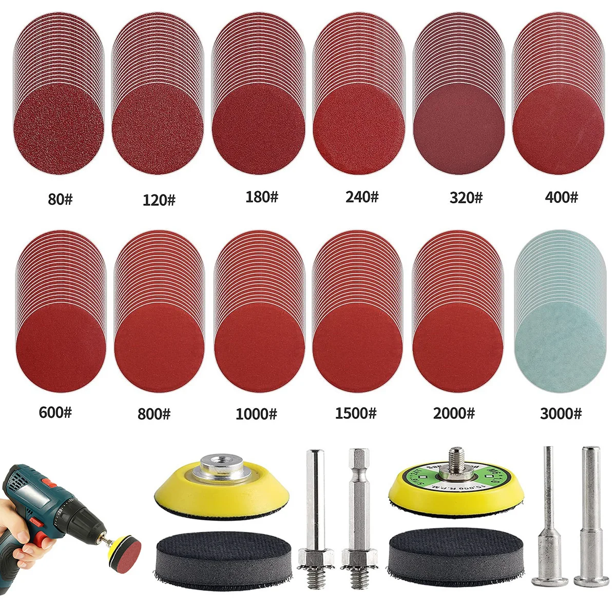 Sanding Disc Pad 2Inch Sanding Pads 80-3000 Grit Sanding Paper Quick Change Sanding Sheet Drill Grinder Rotary Tools Accessories