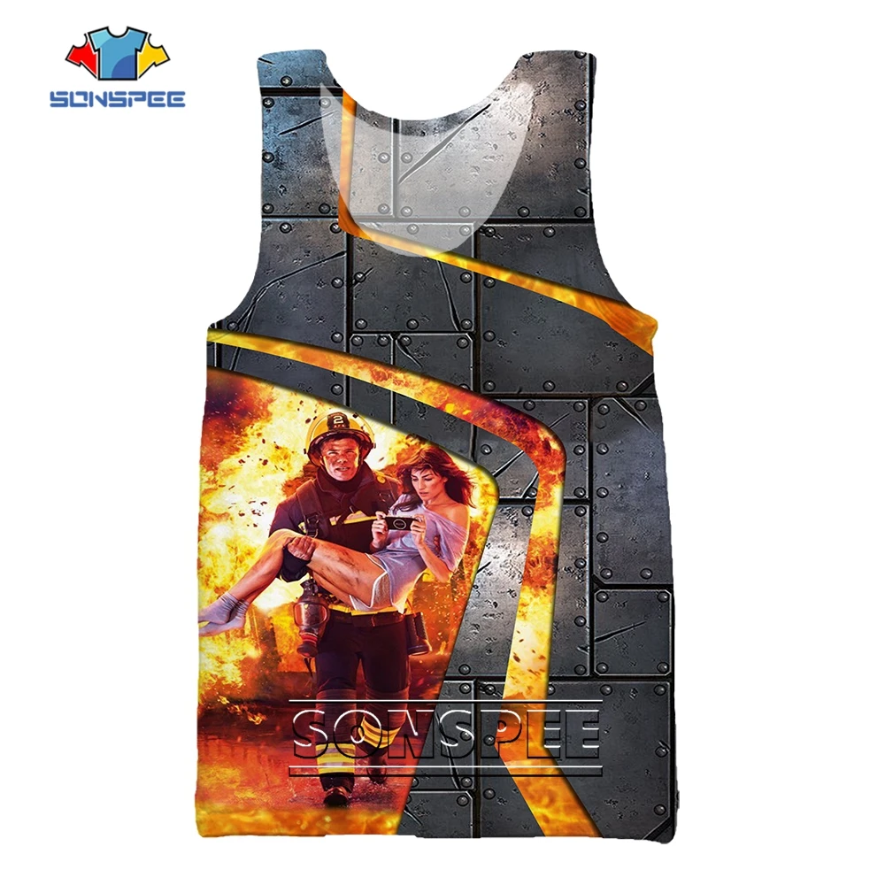 

SONSPEE Summer Cool Firefighter Fireman Tank Tops 3D Print Sleeveless Vest Men Women's Casual Streetwear Oversized Hip Hop Top