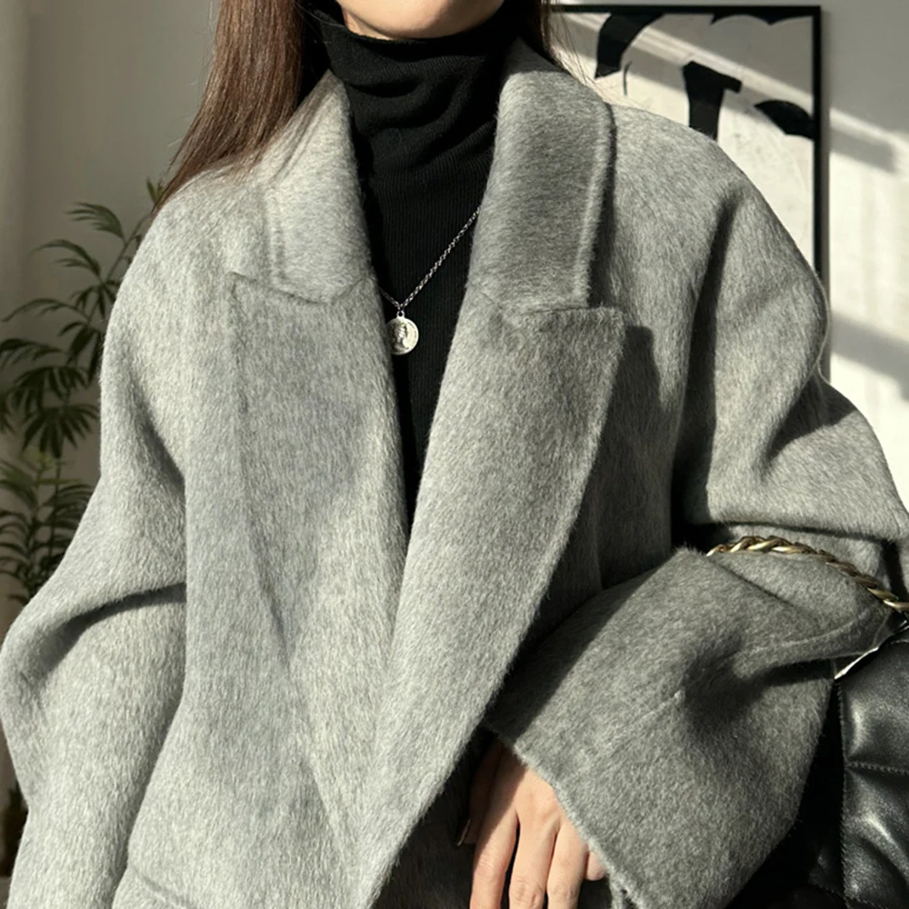 Новинка 2024 высококачественное серое двустороннее шерстяное кашемировое длинное