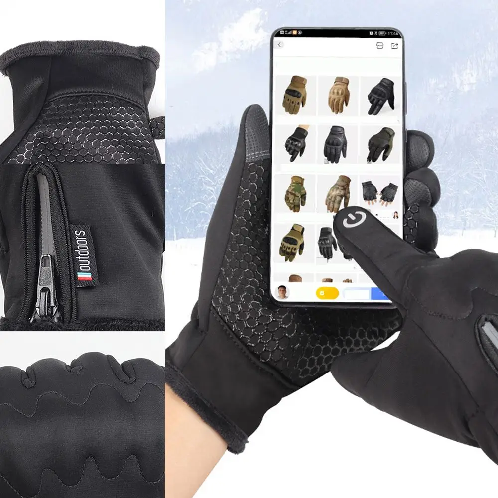 

Cold Protection Waterproof Thermal Nonslip Polar Fleece Full Finger Mittens Motorcycle Riding Gloves Touch Screen