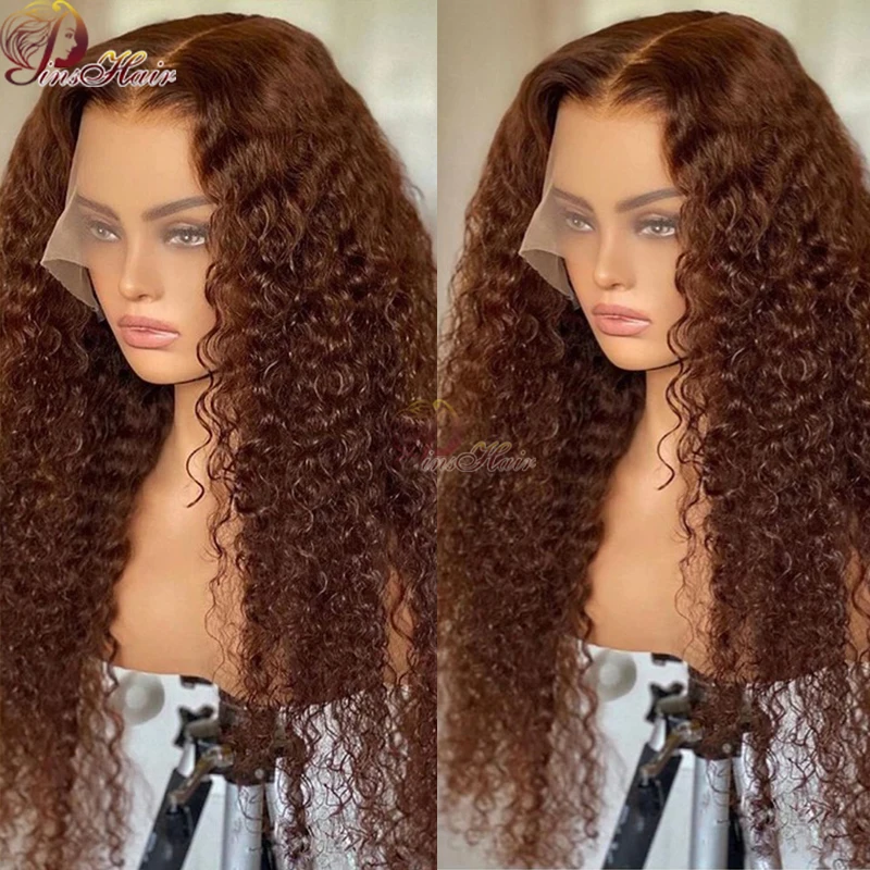 Deep Wave Chocolate Brown Lace Front Wig 13×4 Transparent Frontal Wig Human Hair Dark Brown Curly Lace Front Wigs Malaysia Remy