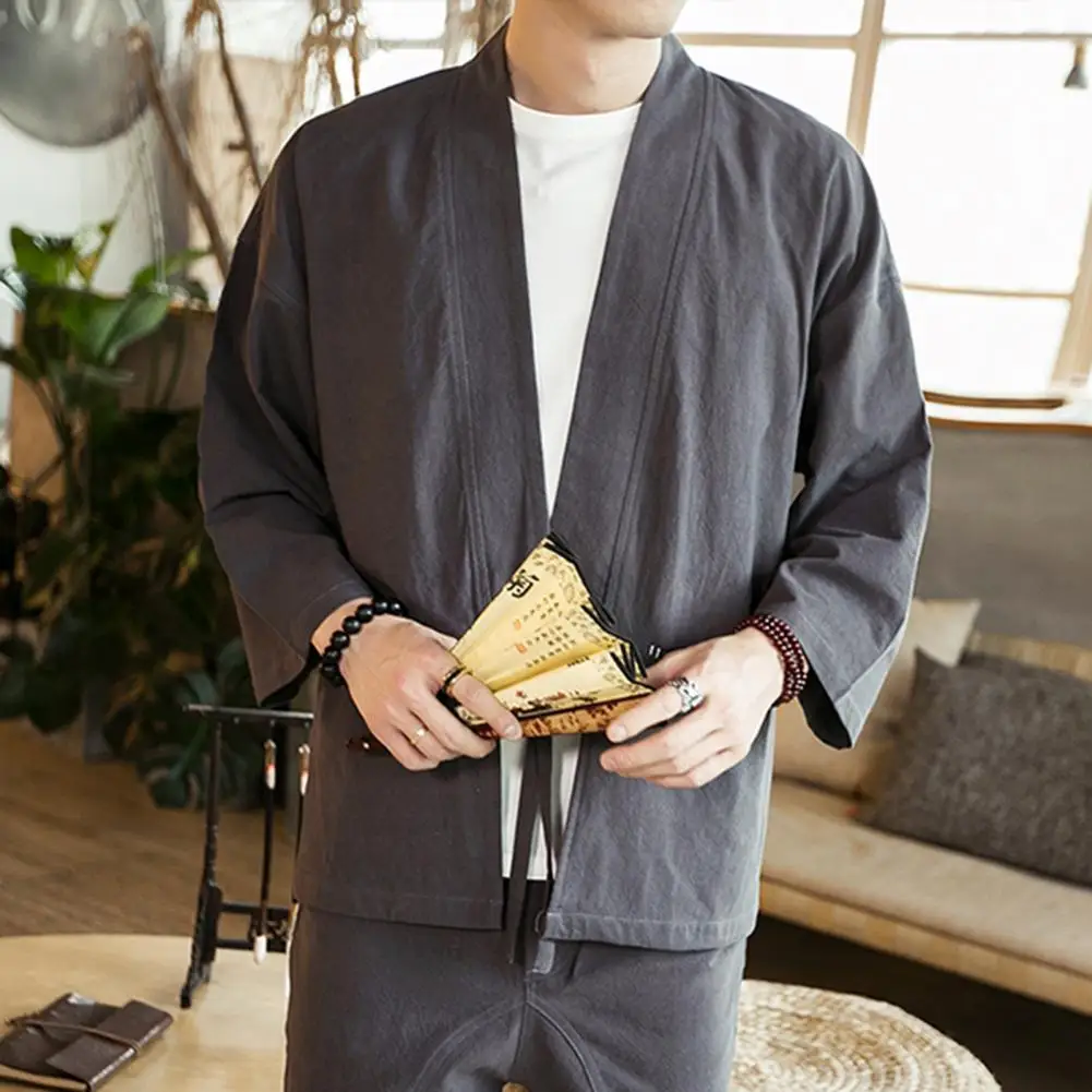 

Men Cardigan Coat Retro Ethnic Style Men's Cardigan Coats Casual Lace-up Solid Color Outwear for A Fashionable Look Comfortable