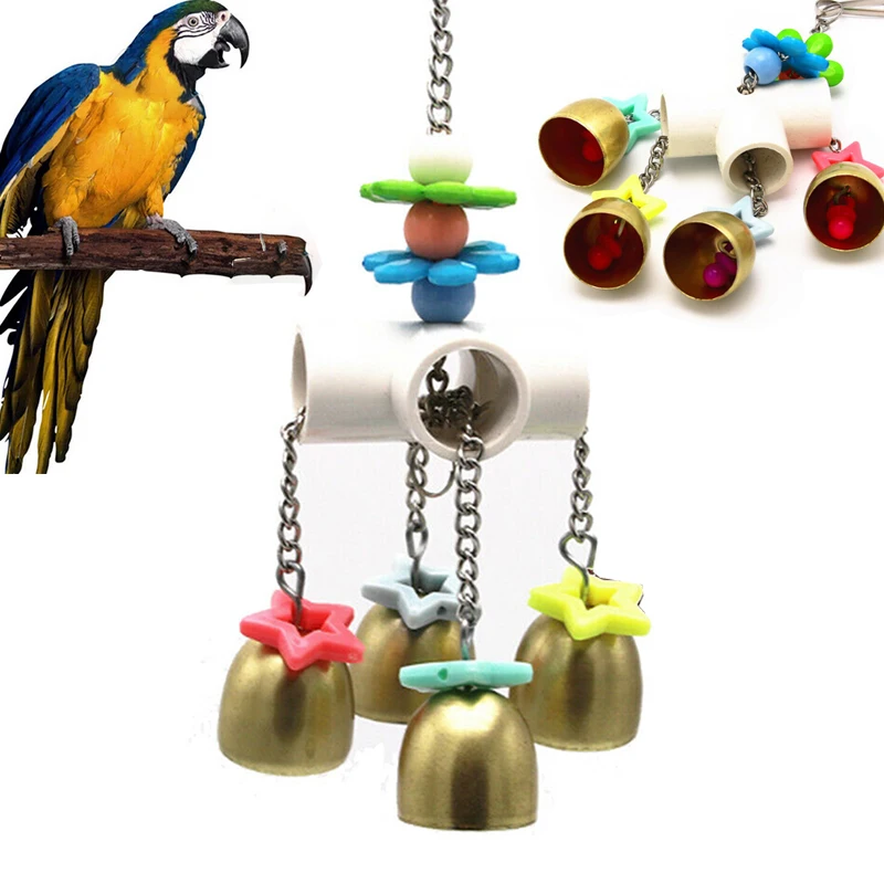 

1Pc Parrot Bird Chew Toys Hanging Swing With Bells Decor For Cockatoo Macaw Bird Cage Decorate Pet Accessories