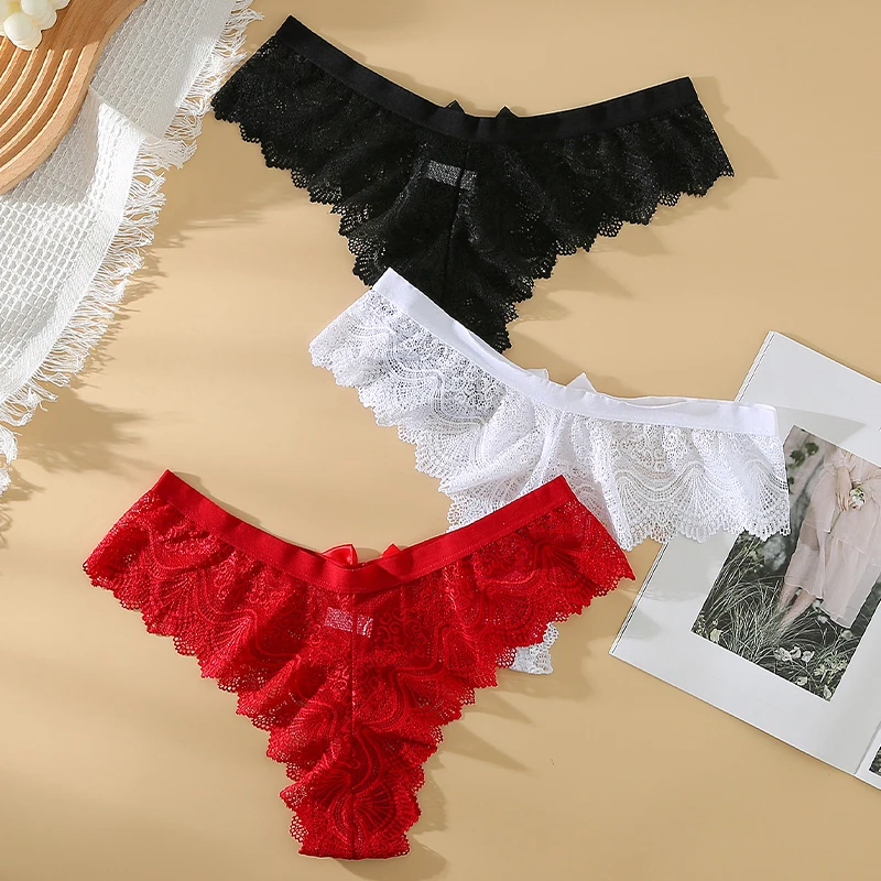 

3PCS Lace Panties Women Solid Color Sexy Underpants Female Briefs Comfortable Underwear Ladies Lace Pantys Mystery New