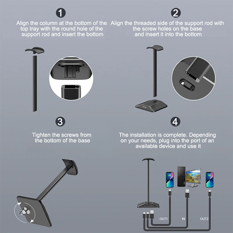 Подставка для наушников с RGB-подсветкой и USB-портами Type-C