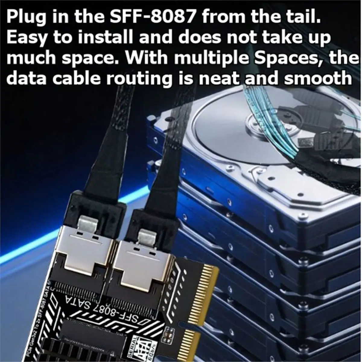 Фото (A12R) Карта расширения PCIe на 2 порта SFF-8087 Mini SAS 4i на SATA 3.0 6 Гбит/с, поддержка 8 HDD, PH5087, полноразмерная №5