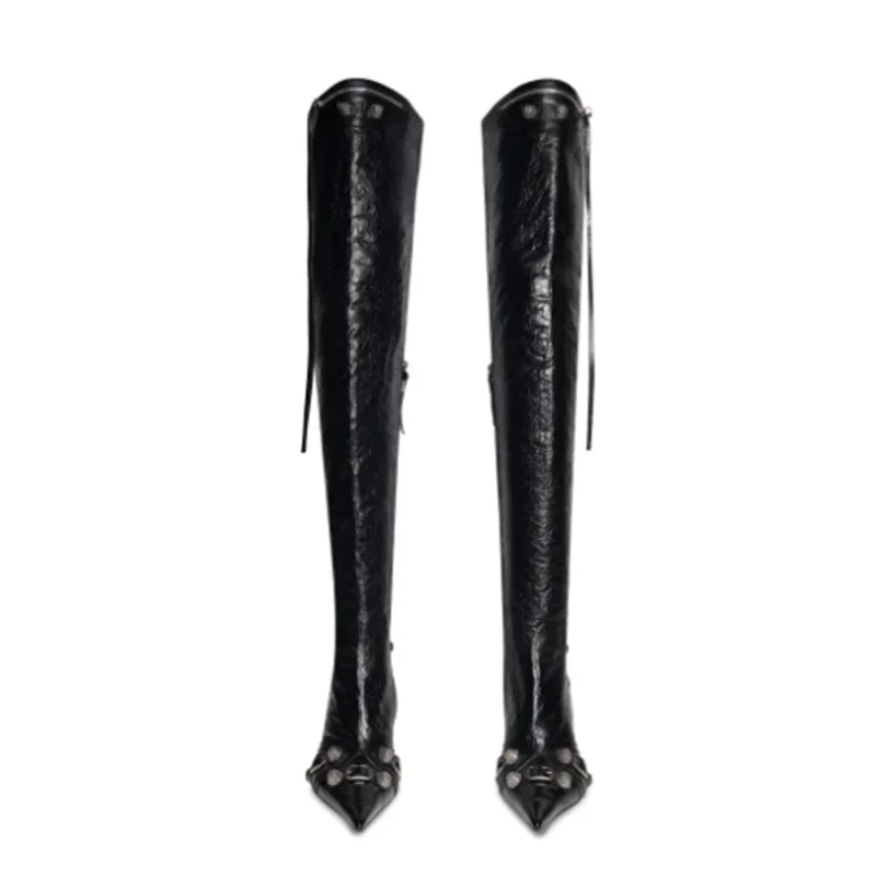 Международная торговля Сапоги выше колена с острым носком на тонком каблуке