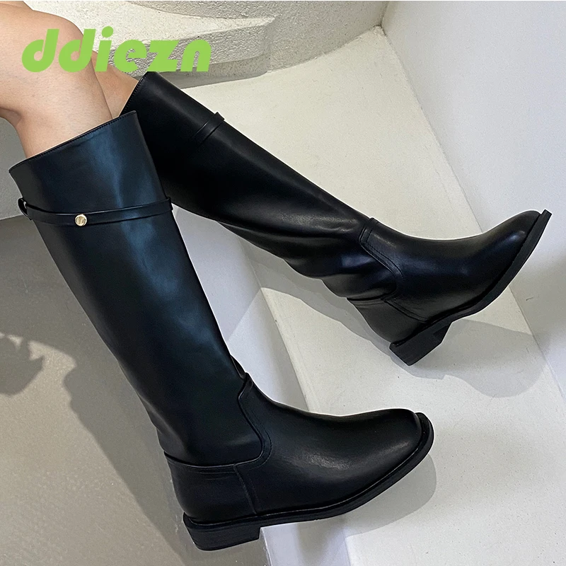 

2023 Western Shoes Women Knee High Boots Flats Footwear Fashion Square Toe Ladies Modern Long Boots Elegant Female Shoes