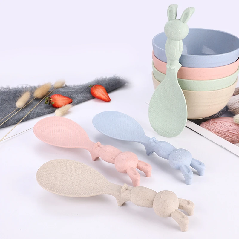 

Ложка из пшеничной соломы с кроликом, подставка для кроличьего риса, лопата, рисоварка, ложка для риса, креативная антипригарная мультяшная ...